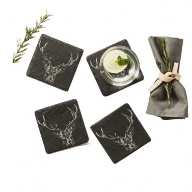The Just Slate Company 4 Pack Stag Prince Slate Coaster