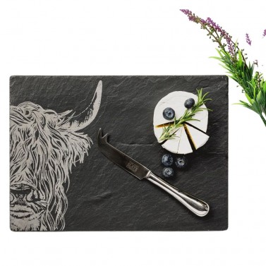 The Just Slate Company Slate Highland Cow Cheeseboard & Knife Gift Set
