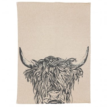 The Linen Table Highland Cow Linen Tea Towel