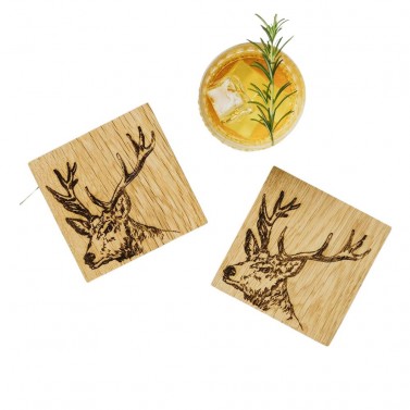 Scottish Made 2 Pack Oak Stag Coasters