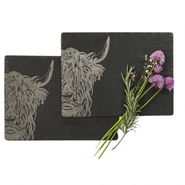 The Just Slate Company 2 Pack Highland Cow Slate Placemats