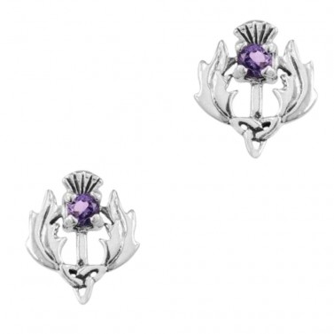 Hamilton & Young Scottish Thistle Silver Earrings With Amethyst Stone