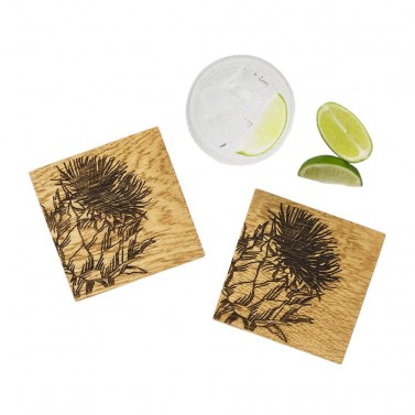 Scottish Made 2 Pack Oak Thistle Coasters