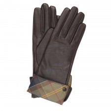 Barbour Ladies Lady Jane Gloves in Brown Leather and Classic Tartan