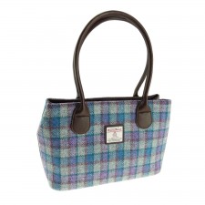 Harris Tweed 'Cassley' Tartan Classic Handbag In Grey & Blue Check