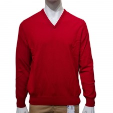 Johnston's of Elgin Mens 100% Cashmere Vee Neck Sweater in Classic Red