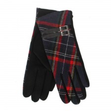 Black Tartan Gloves With Black Buckle One Size Fit
