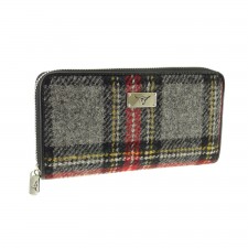 Harris Tweed 'Staffa' Long Zip Wool Purse In Red and Grey Tartan