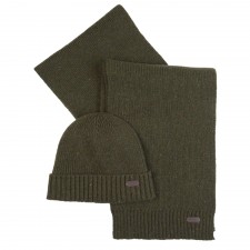 Barbour Men's Carlton Fleck Beanie and Scarf Gift Set in Olive