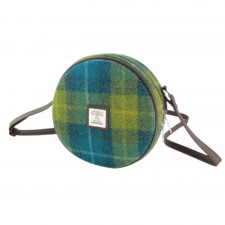 Harris Tweed Bannock Small Round Bag in Sea Blue & Green Tartan