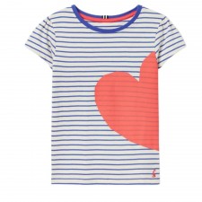 Joules Girl's Pixie Short Sleeve T-Shirt in Red Heart Stripe