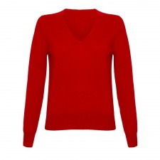 Gretna Green Ladies V-Neck Cashmere Jumper in Red UK S