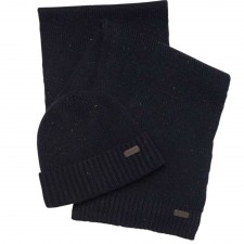 Barbour Mens Carlton Fleck Beanie and Scarf Gift Set in Navy
