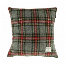 Harris Tweed Fabric Cushion in Grey & Red Tartan