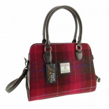Harris Tweed Midi Tote Bag Findhorn In Deep Pink Check