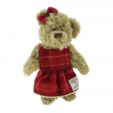 Harris Tweed Teddy Bear with Red Check Tartan Dress
