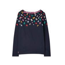 Joules Ladies Harbour Long Sleeve Jersey Top in Navy Multi Leopard