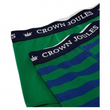 Joules Crown Joules Cotton Boxers 2 Pack in Green Blue Stripe