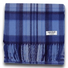 Lona Scott 100% Cashmere Scarf in Blue Check