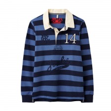 Joules Boys Winner Branded Rugby Shirt In Blue Stripe 11-12 Years