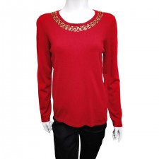Casamia Ladies Crew Neck Red Beaded Jumper UK S