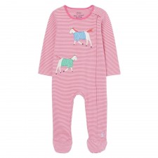 Joules Baby Zippy Cotton Baby Grow Pink & White Stripe - 9-12 Months