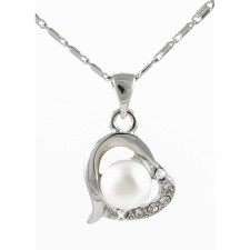 Lila Heart And Pearl Rhodium Plated Pendant