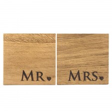 Scottish Made 2 Pack Mr & Mrs Oak Coasters
