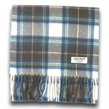Lona Scott 100% Cashmere Scarf in Muted Blue Stewart Tartan