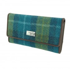 Harris Tweed 'Tiree' Purse In Sea Blue And Green Check