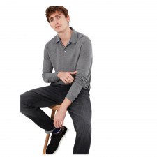 Joules Mens Woodwell Long Sleeve Polo Shirt in Grey Marl