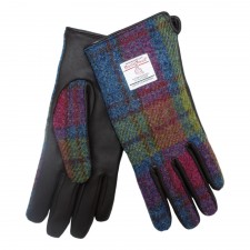 Harris Tweed Ladies Multi Coloured Tweed With Brown Leather Gloves