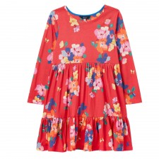 Joules Girl's Evelyn Floral Tiered Dress in Red