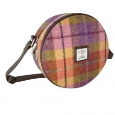 Harris Tweed Bannock Small Round Bag in Peach & Purple Tartan