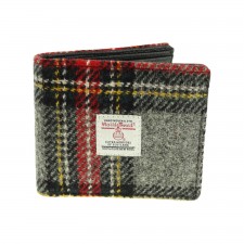 Harris Tweed Mull Tartan Wallet In Grey & Red Tartan