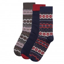 Barbour Men's Fairisle Sock Gift Box in Cranberry & Black Slate Mix