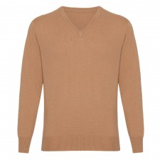 Lona Scott 100% Cashmere Mens V-Neck in Camel