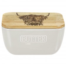 Scottish Made Highland Cow Butter Dish in White