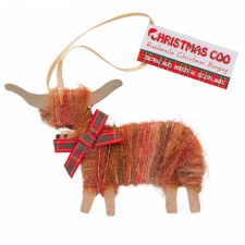 Hairy Coo Christmas Hanging Coo in Brown