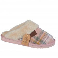 Jo & Joe Ladies Shetland Slippers in Pink Tartan