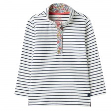 Joules Girl's Saunton 1/4 Zip Sweatshirt in Cream Navy Stripe