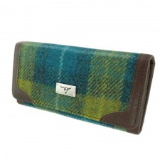 Harris Tweed 'Bute' Purse In Sea Blue And Green Tartan