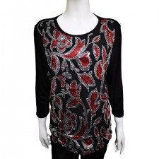 Casamia Ladies 3/4 Sleeve Black And Red Sequin Top