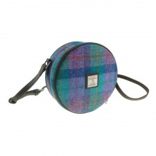 Harris Tweed Bannock Small Round Bag in Green and Purple Check
