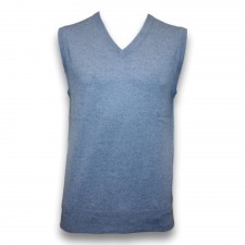 Heritage 100% Cashmere Mens Sleeveless V-Neck in Cambridge Blue UK S