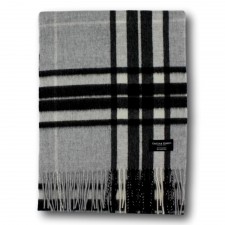 Gretna Green Wide Cashmere Scarf in Silver Thompson Tartan