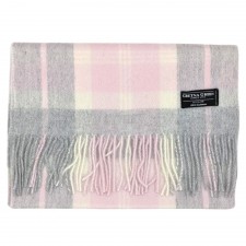 Gretna Green Wide Cashmere Scarf in Pink And Grey Check