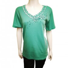 Fay Louise V-Neck Emerald Flower T-shirt