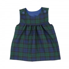 Girls Black Watch Tartan Dress with Button Shoulder Detail