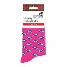 Thistle Products Ladies Pink Saltire Socks 4-7